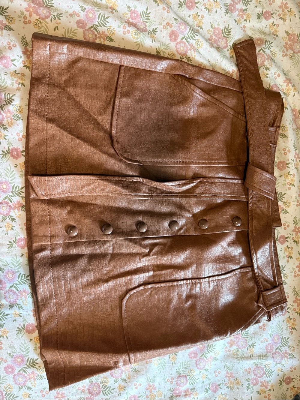 Brown Faux Leather Button-Front skirt